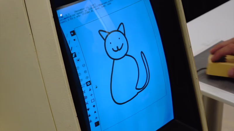 a picture of a cat drawn on a xerox alto